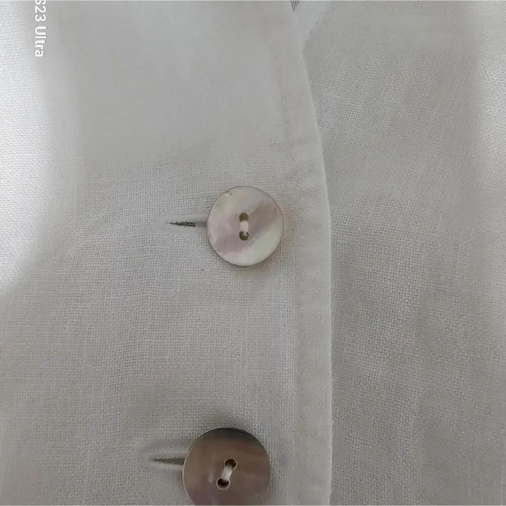 🧨 Talbots Ivory Irish Linen Ruffle Sleeve Button Down Blouse - Picture 7 of 11